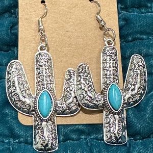 New Silver toned saguaro cactus paired with a pop of turquoise